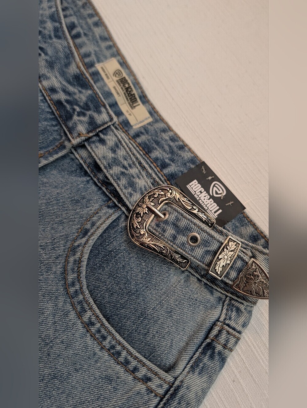 NWT Rock&Roll Denim Vintage-Inspired High Rise Skort With Silver Buckle Sz 31 - Picture 13 of 16